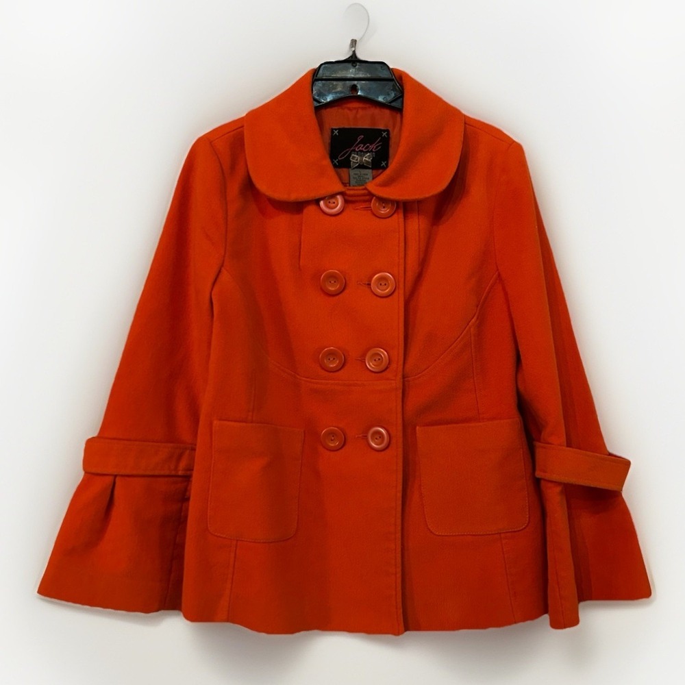Jack by Dakotas Orange Pea Coat Size Large Buttons Pockets